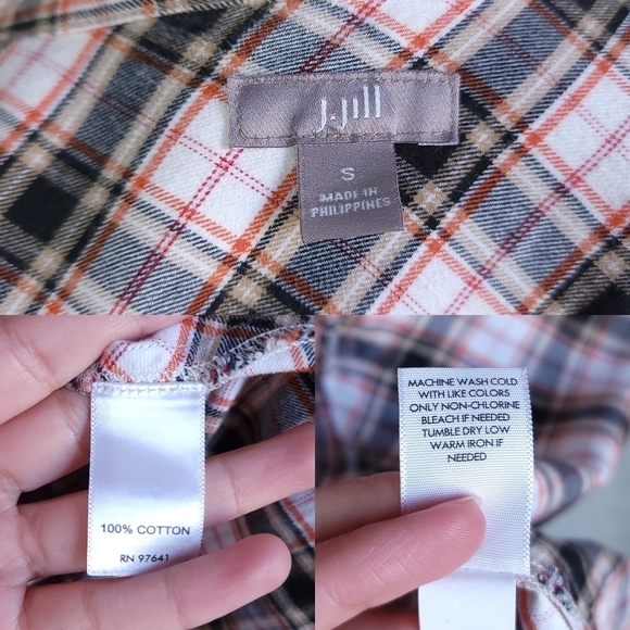 J. Jill Plaid Flannel Button Down Cozy Fall Cottage Academia Tunic Top Black S - Picture 14 of 15